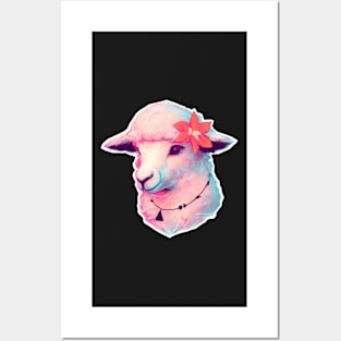 Sheep with a flower digital drawing Posters and Art